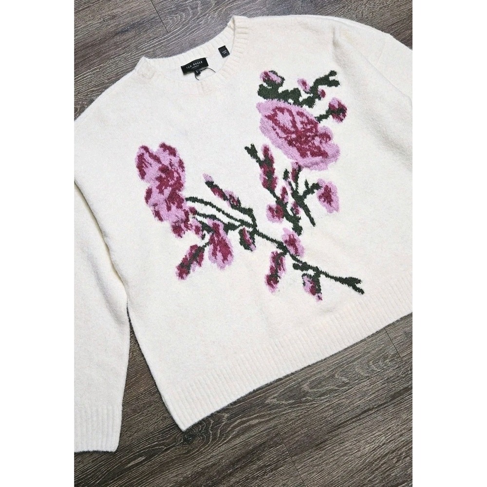 Ted Baker London Floral Jacquard Sweater Women's Size Large Cream Ivory - Picture 3 of 8